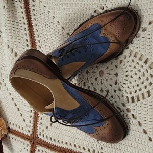 Men's tan, brown and blue wingtip